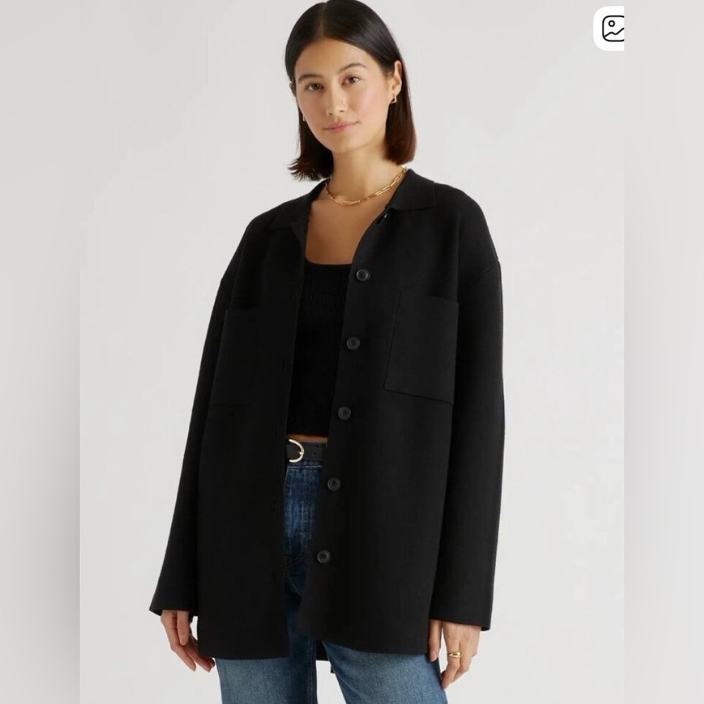 Quince Women's Eco-Knit Milano Stitch Shirt Jacket sz S Black, NWT